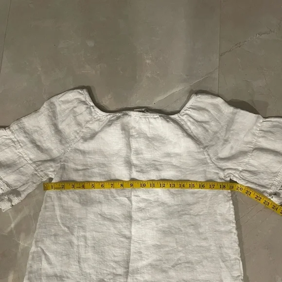 Terzo Millennio Women’s Top Medium White Off Shoulder Short Linen Short Sleeve - Picture 4 of 9